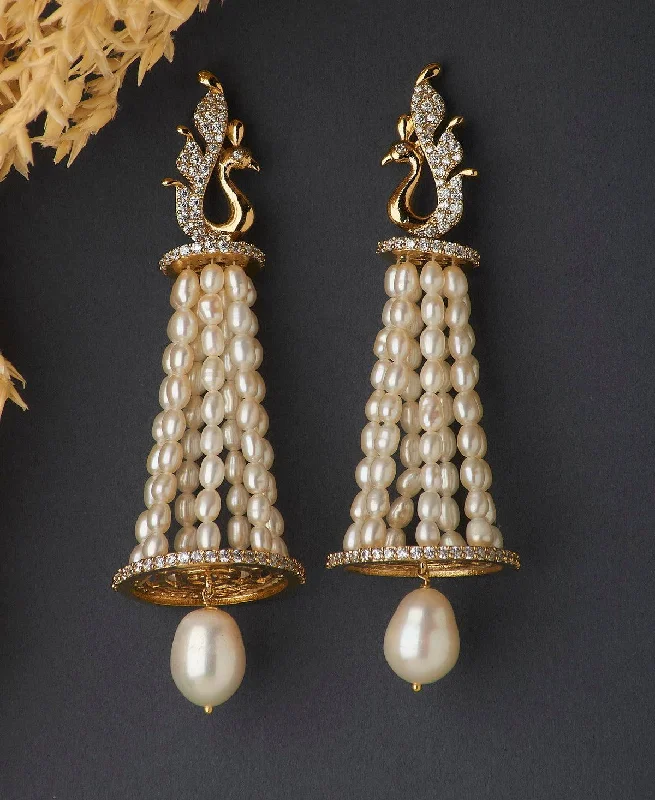 Large hoop earrings for a bold and statement-making fashion accessory-Gorgeous Golden Peacock Pearl Hanging Earring