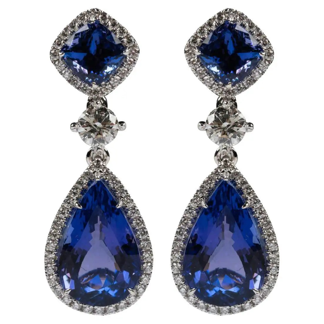 Hoop earrings with crescent moon shapes for a celestial and mystical appearance-Gorgeous Tanzanite and Diamond Dangling Earrings in 18k