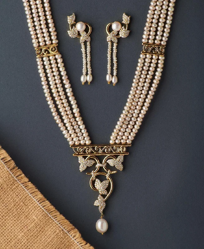 Hoop earrings with removable pendants for a versatile and customizable accessory-Gorgeous White Pearl Rani Har Set