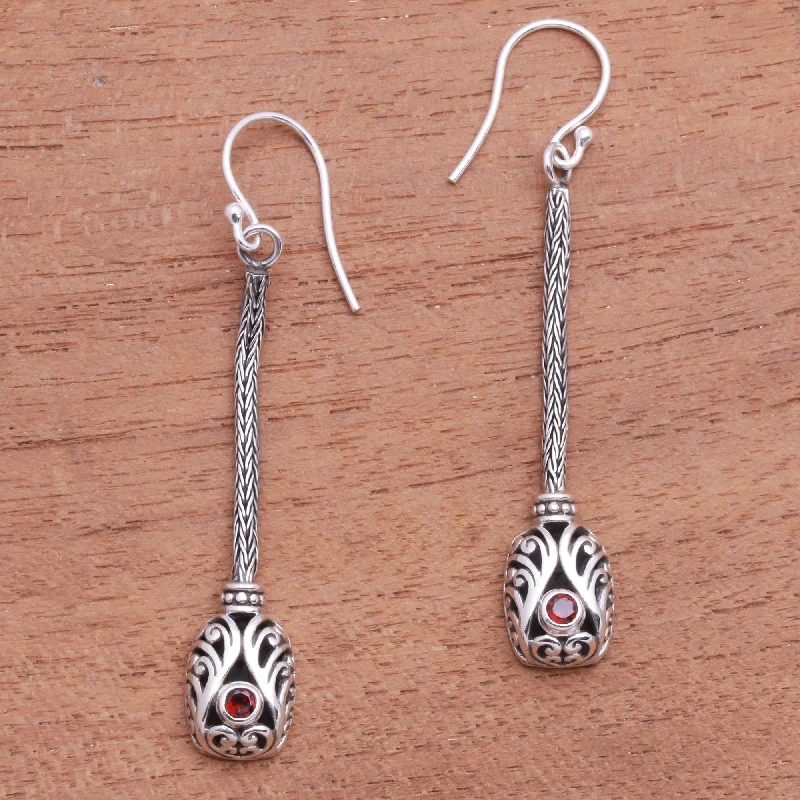 Hoop earrings with a matte finish for a sleek and sophisticated appearance-Grand Fascination Garnet and Sterling Silver Naga Chain Dangle Earrings