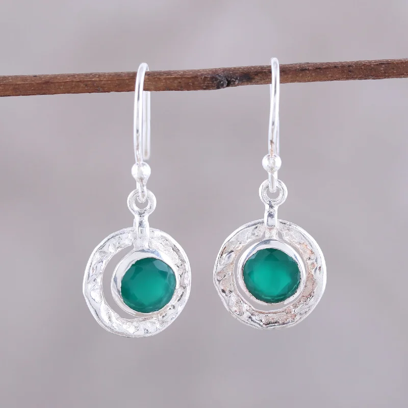 Best hoop earrings with detachable studs for a versatile and adjustable accessory-Green Charm Round Green Onyx Dangle Earrings from India