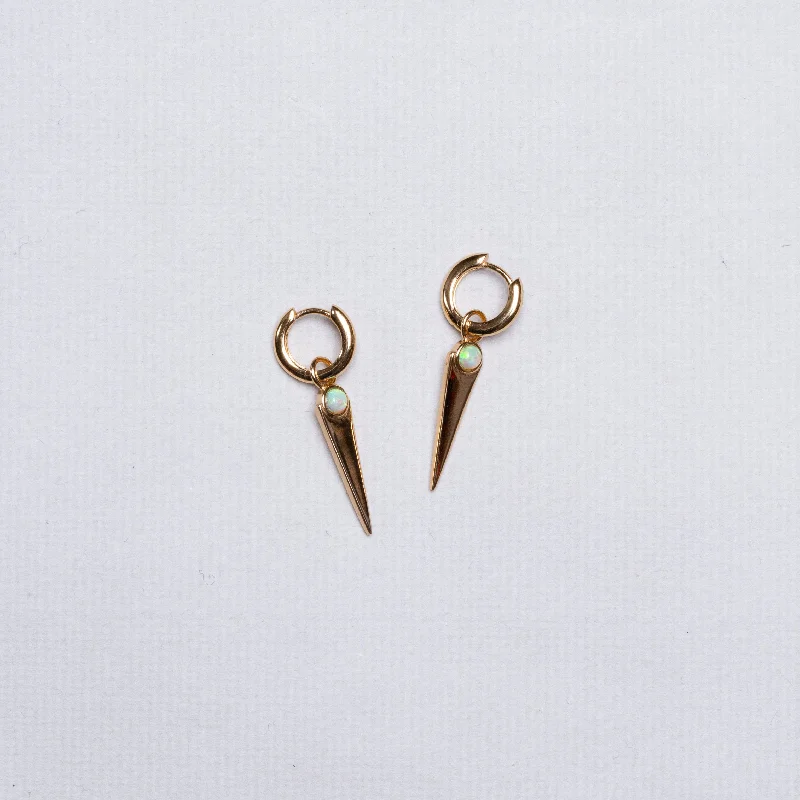 Hoop earrings with a matte black finish for a sleek, edgy vibe-Green Opal Spike Charm Hoop Earrings