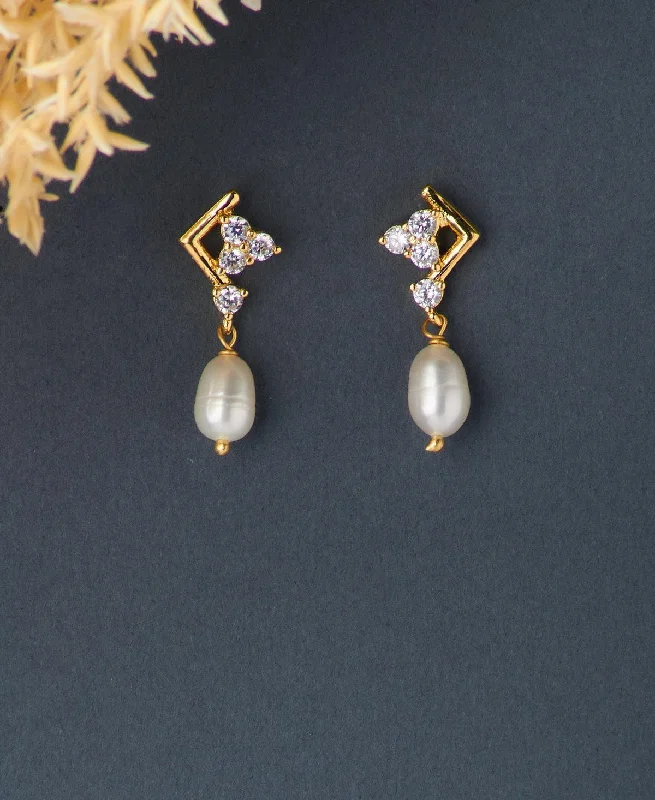 Best hoop earrings with twisted rope designs for a nautical-inspired style-Half Regal Stone Studded Pearl Earring