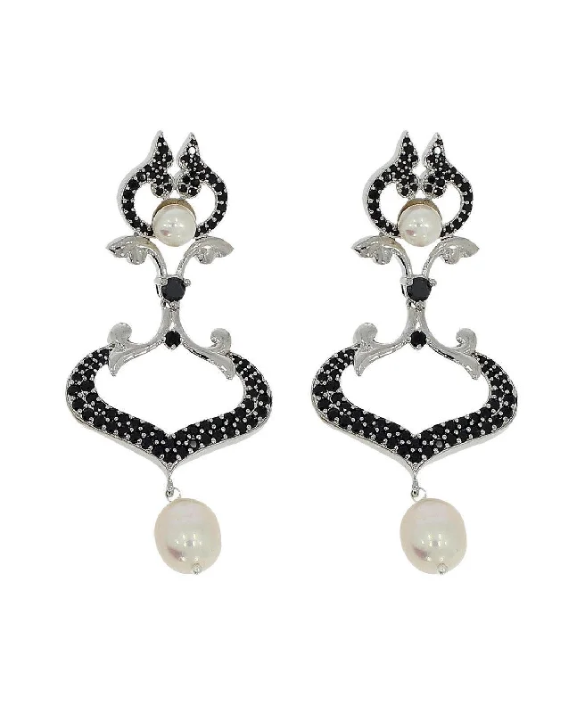 Hoop earrings with braided patterns for a detailed and textured finish-Impressive Rhodium Pearl Hoop Earrings