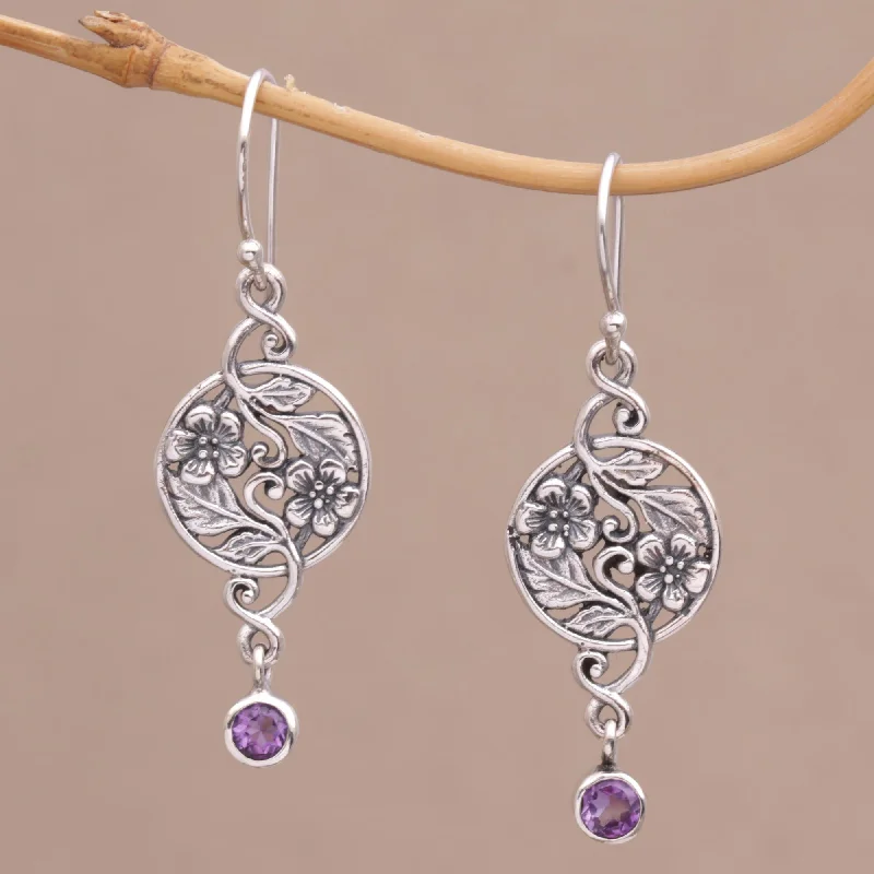 Best hoop earrings with vintage-style detailing for a nostalgic and timeless look-Inflorescence Balinese Amethyst and Sterling Silver Floral Dangle Earrings