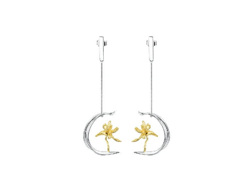 Best hoop earrings with rose gold for a romantic and warm aesthetic-Iris Flower and Leaf Earring