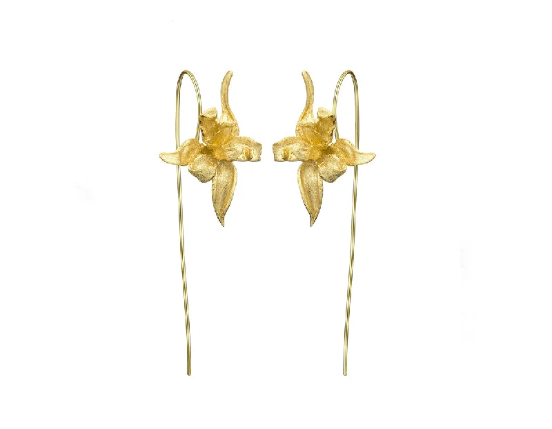 Hoop earrings with stacked layers for a bold and textured design-Iris Flower Dangle Earring