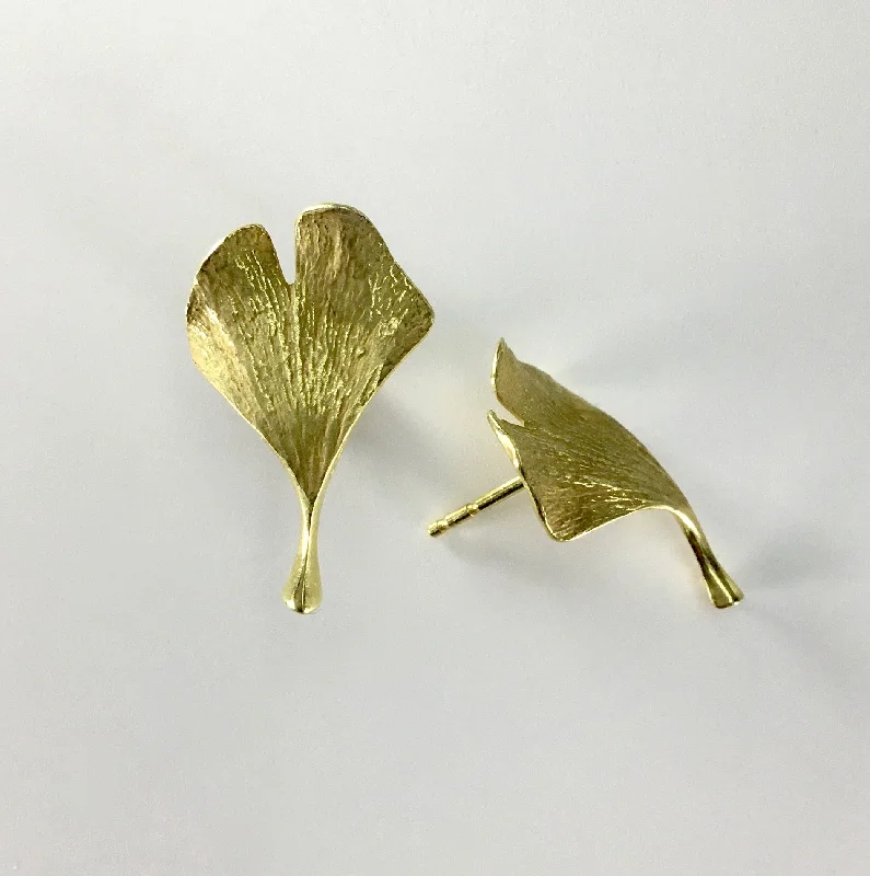 Hoop earrings with artistic filigree designs for an intricate, delicate finish-John Iversen 18k Baby Ginkgo Leaf Earrings