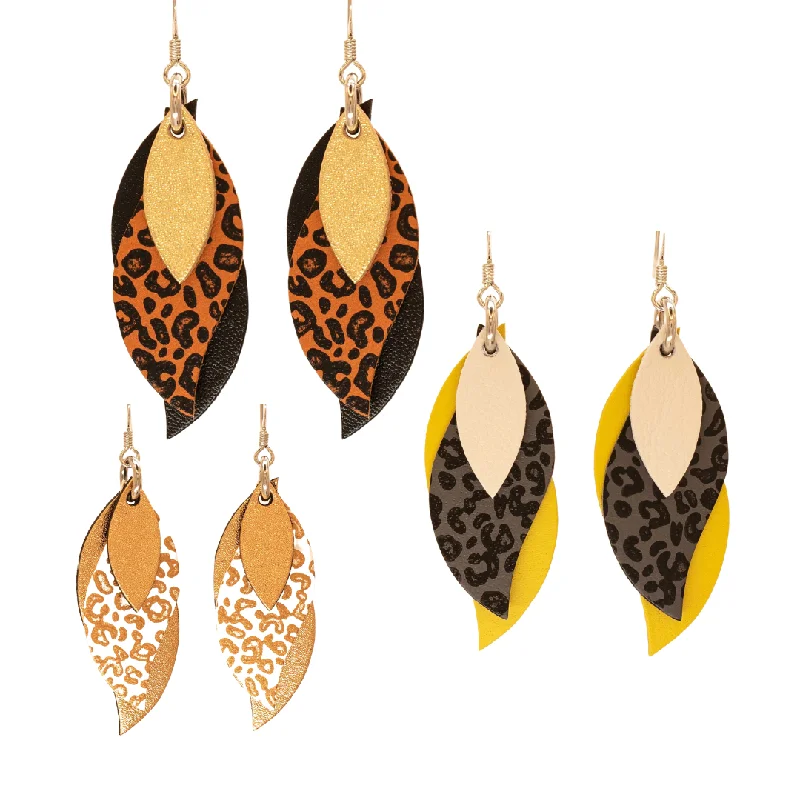 Hoop earrings with oversized pearl accents for a statement-making look-KI & Co - Animal Print Leather Leaf Earrings Various