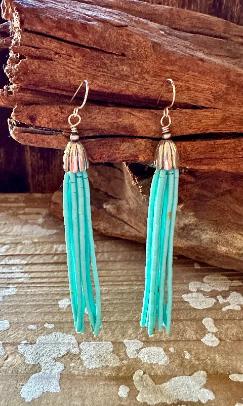 Best hoop earrings with intricate beaded details for a textured, stylish appearance-KINGMAN TURQUOISE and SILVER Tassel Earrings • 10g