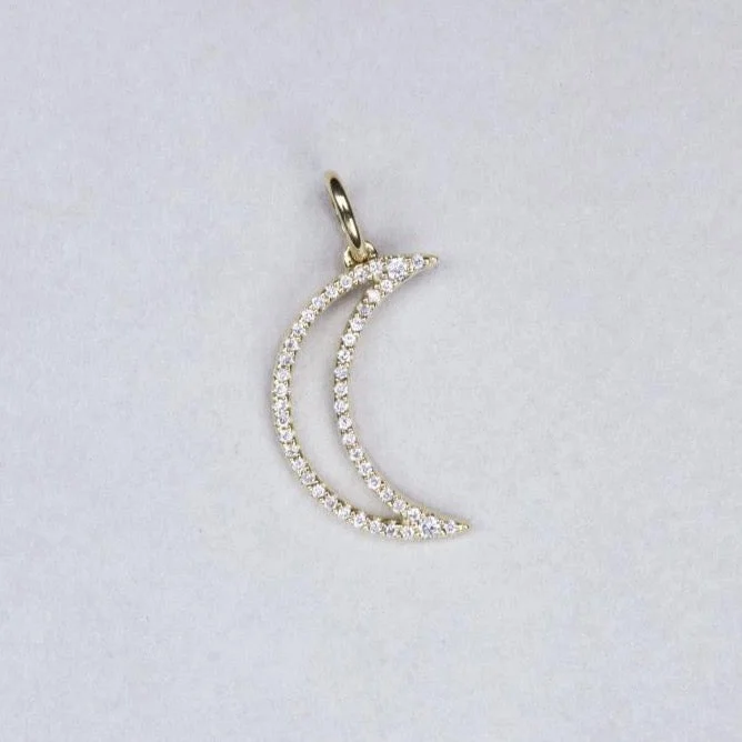 Hoop earrings with resin accents for a bold and colorful design-Large Diamond Crescent Charm