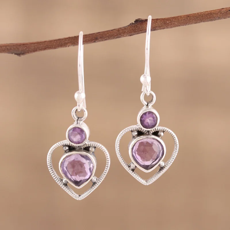 Hoop earrings with stacked layers for a bold and textured design-Lavender Heart Handmade 925 Sterling Silver Amethyst Heart Earrings