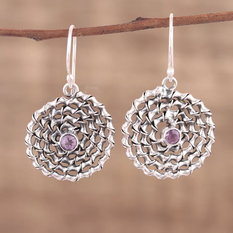 Hoop earrings with snake print designs for an edgy, wild appearance-Lavender Spiral Amethyst and Sterling Silver Dangle Earrings from India