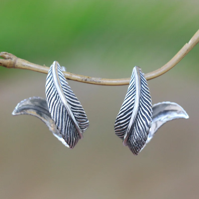 Best hoop earrings with custom designs for a personalized, unique accessory-Leafy Curl Leaf-Themed Sterling Silver Half-Hoop Earrings from Java