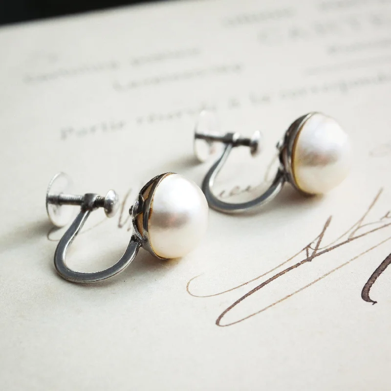 Hoop earrings with leather accents for a sleek and bold combination-Lustrous Lovelies! Vintage Mabe Pearl Earrings