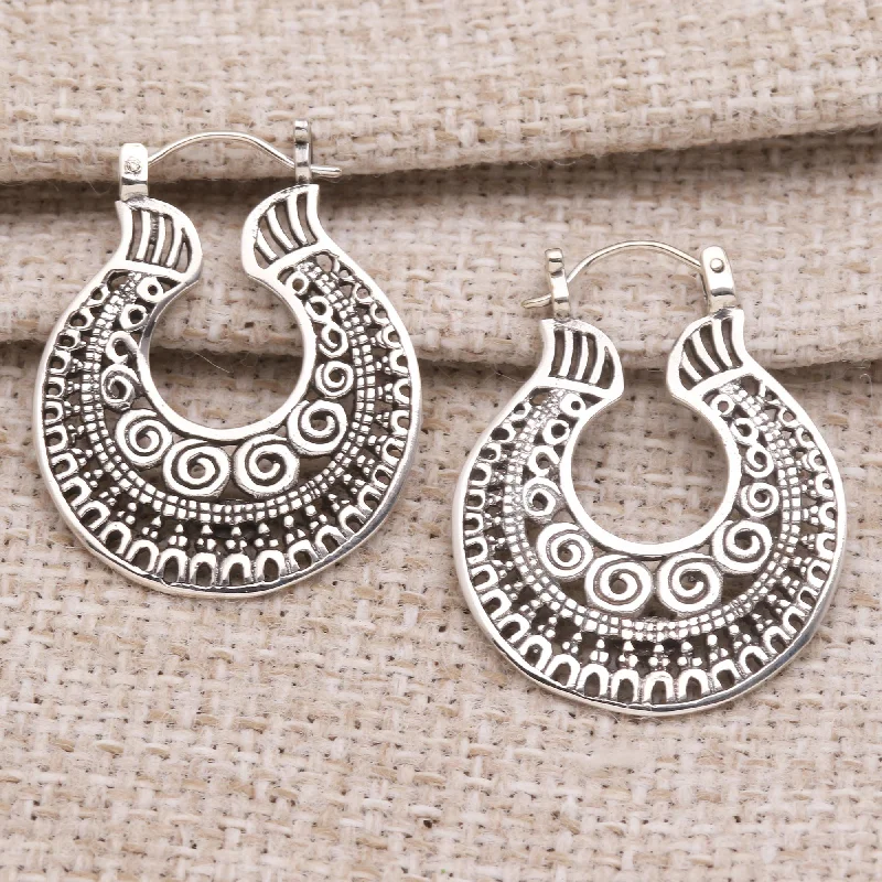 Hoop earrings with diamond-cut surfaces for added sparkle and shine-Making Waves Balinese Sterling Silver Hoop Earrings