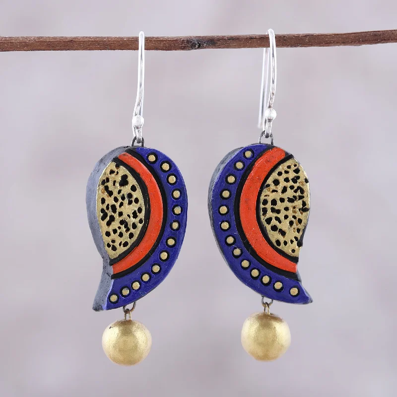 Hoop earrings with hearts for a sweet and romantic gesture-Mango Bliss Hand-Painted Ceramic Dangle Earrings Crafted in India