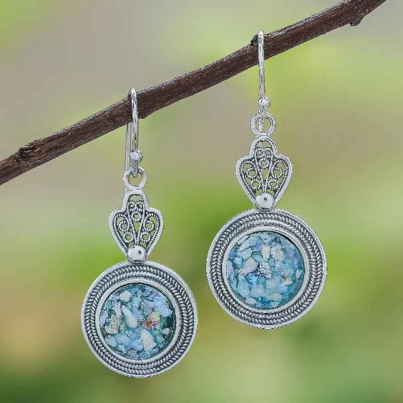 Hoop earrings with artistic filigree designs for an intricate, delicate finish-Mesmerizing Color Handcrafted Thai Sterling Silver and Roman Glass Earrings