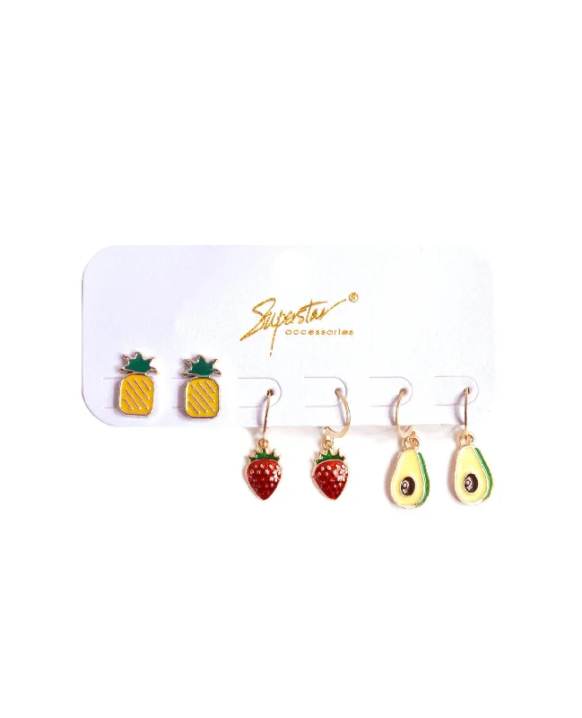 Best hoop earrings with cubic zirconia for a budget-friendly, dazzling look-More Fruits Earring Set