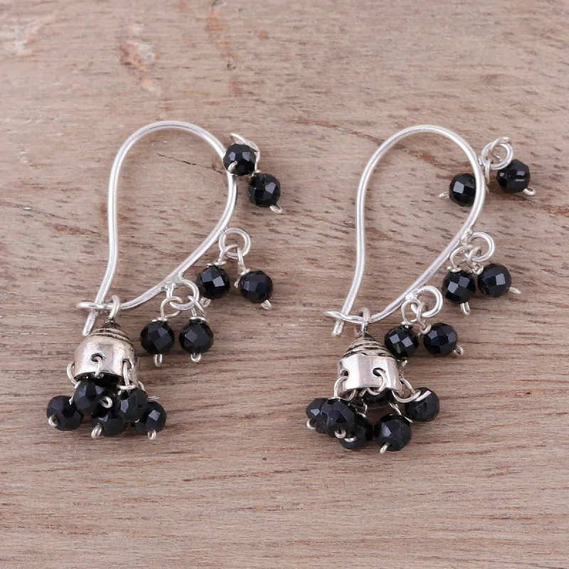 Hoop earrings with crescent moon shapes for a celestial and mystical appearance-Music Faceted Onyx Chandelier Earrings from India