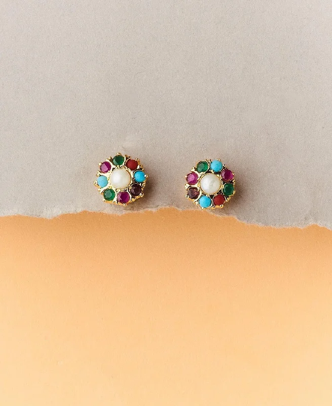 Best hoop earrings with sterling silver for an affordable and chic design-Navaratna Pearl Studded Earring