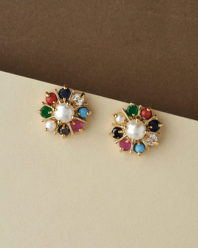 Classic hoop earrings with a thin profile for a sleek and subtle style-Navaratnam Stud Pearl Earring