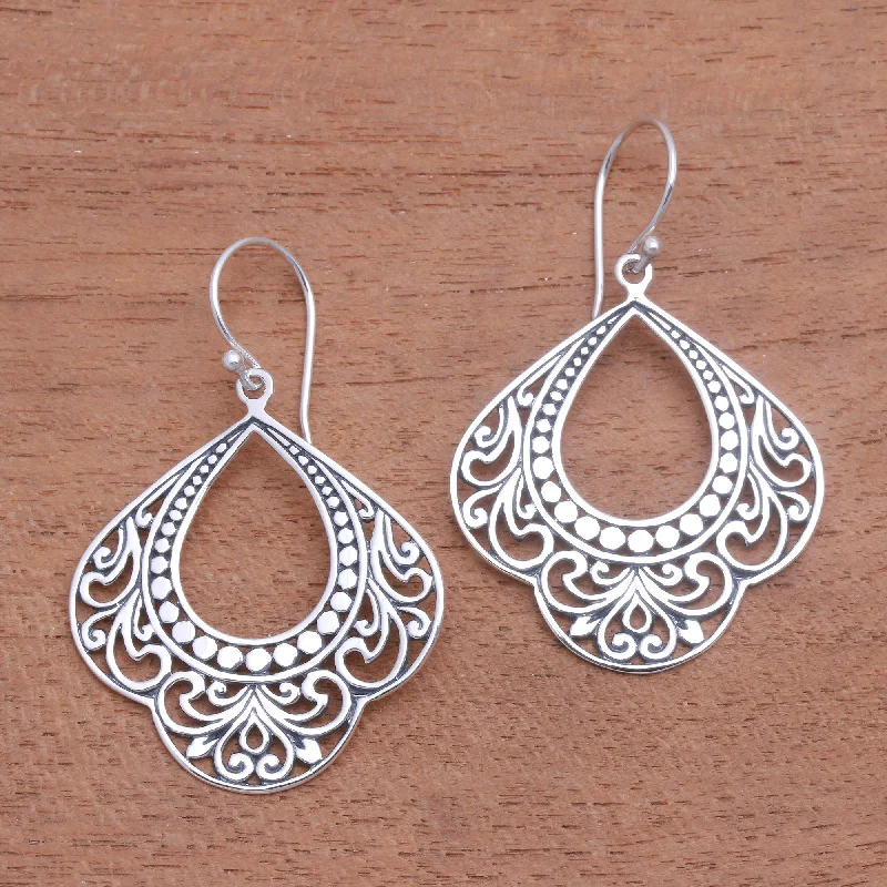 Best hoop earrings with twisted rope designs for a nautical-inspired style-Original Elegance Patterned Sterling Silver Dangle Earrings from Bali