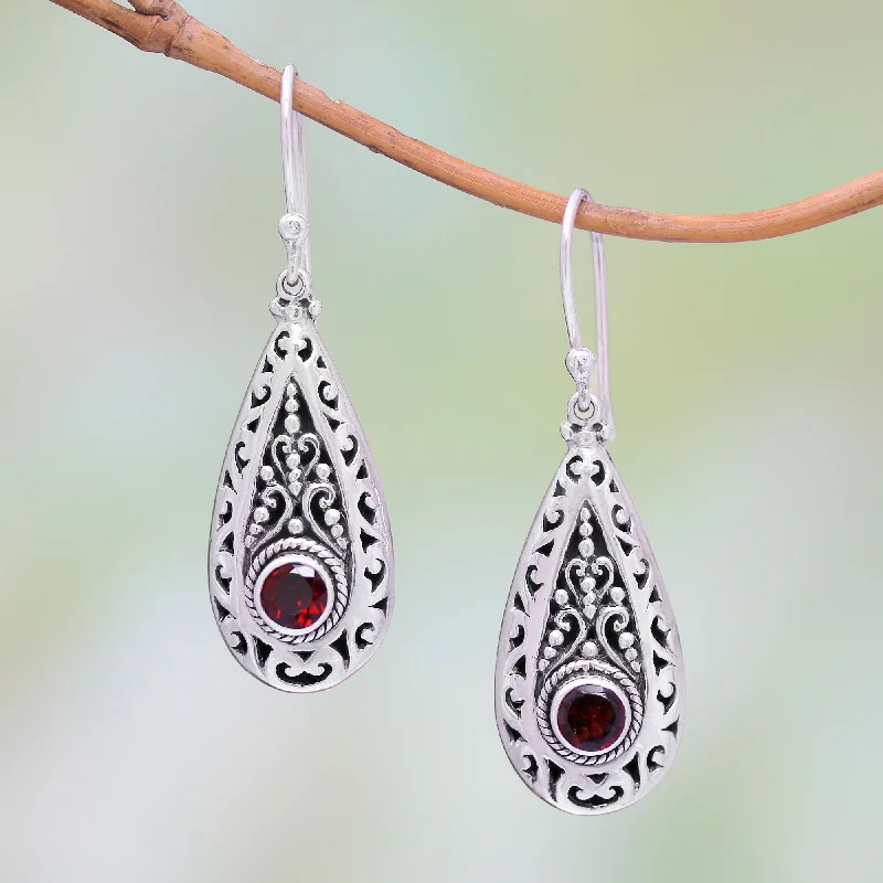 Hoop earrings with a matte finish for a sleek and sophisticated appearance-Ornamental Fire Garnet and Sterling Silver Teardrop Dangle Earrings