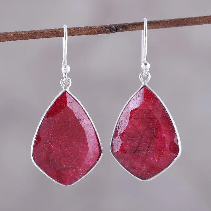 Best hoop earrings with intricate beaded details for a textured, stylish appearance-Passionate Muse Ruby and Sterling Silver Dangle Earrings from India