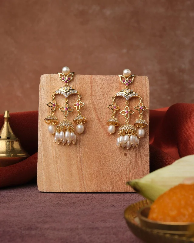 Hoop earrings with infinity loop designs for a continuous and eternal shape-Parul Paisley Floral AD Stone Pearl Jhumka