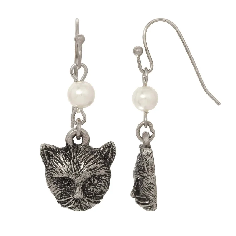 Hoop earrings with faceted crystals for added sparkle and shine-1928 Jewelry Faux Pearl Cat Dangling Earrings