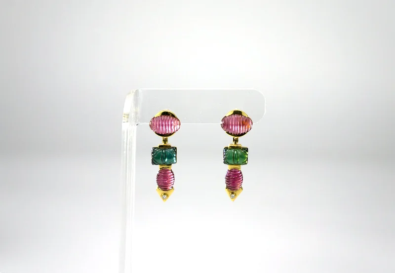 Hoop earrings with a matte black finish for a sleek, edgy vibe-Pink and Green Tourmaline Earrings