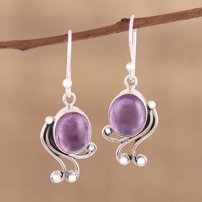 Hoop earrings with diamond-cut surfaces for added sparkle and shine-Pleasing Violet Handmade 925 Sterling Silver Amethyst Dangle Earrings