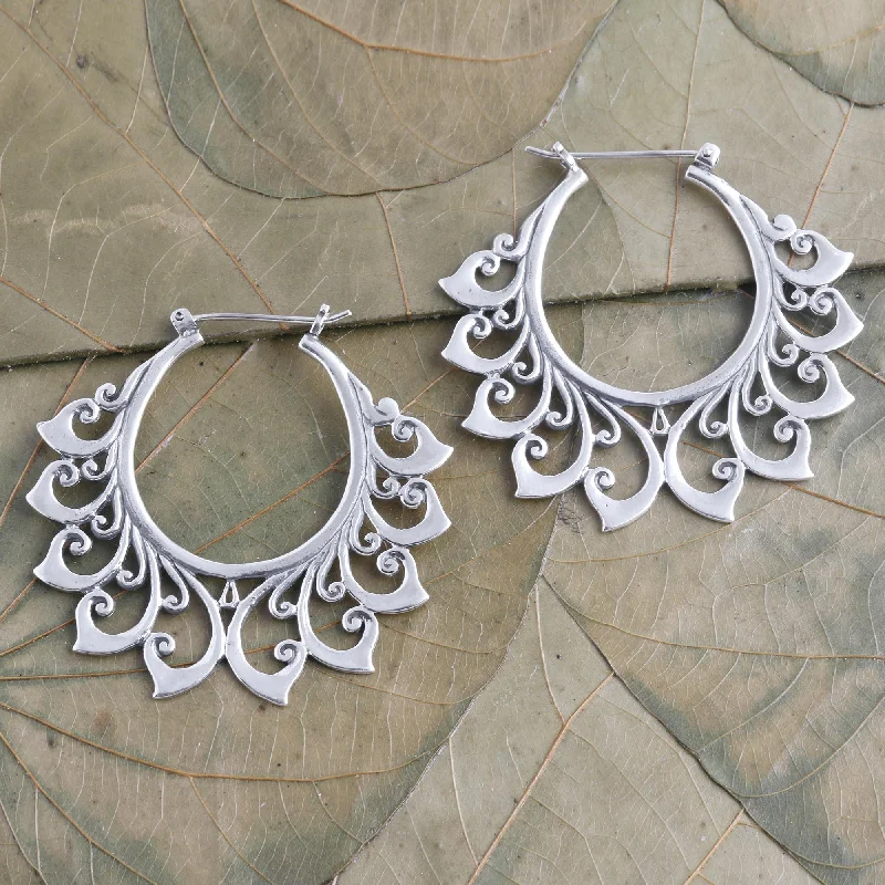 Best hoop earrings with rose gold for a romantic and warm aesthetic-Polished Flower Hand Made Sterling Silver Hoop Earrings