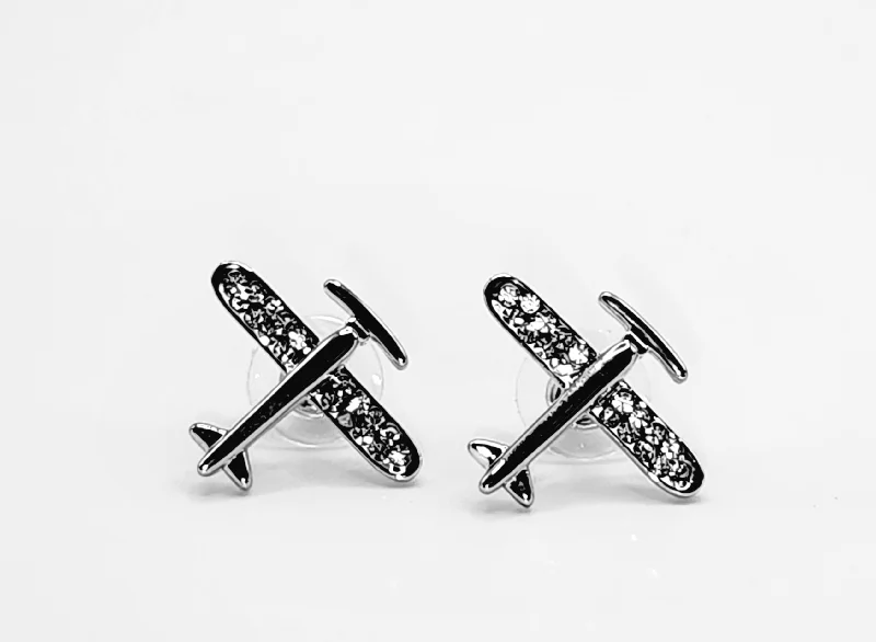 Best hoop earrings with snake-inspired designs for an edgy and fierce vibe-Silver Crystal Airplane Post Earrings