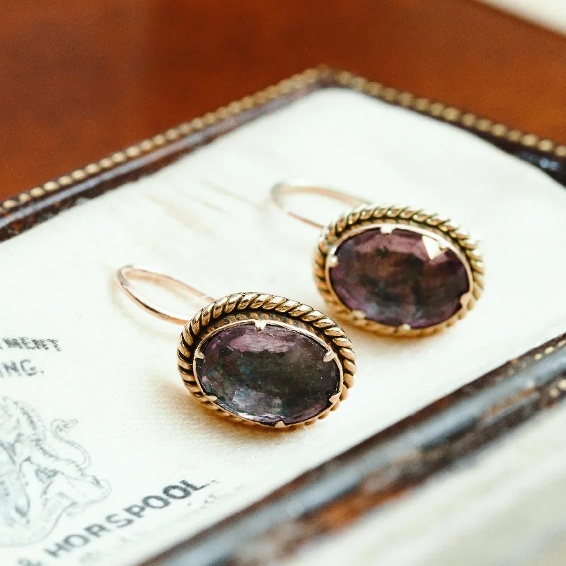 Hoop earrings with twisted leather for a chic and modern boho look-Precious Little Antique Foiled Amethyst Earrings