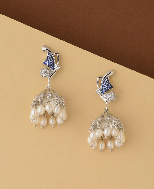 Best hoop earrings with minimal embellishments for a sleek and modern look-Pretty Butterfly Stone Studded Pearl Hang Jhumka