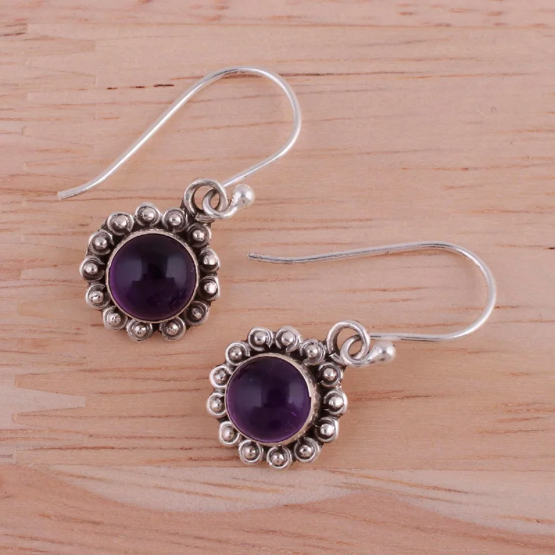 Best hoop earrings with baroque pearls for a luxurious and elegant vibe-Purple Appeal Indian Amethyst and Sterling Silver Floral Dangle Earrings