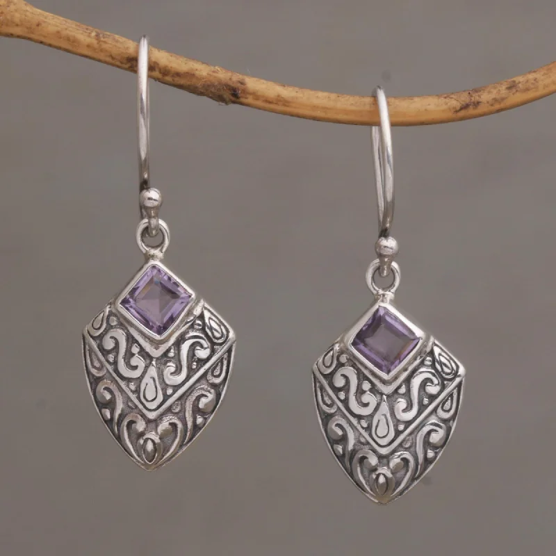 Hoop earrings with satin finishes for a smooth and elegant appearance-Rain Forest Beacon Handcrafted Balinese Amethyst and Sterling Silver Earrings