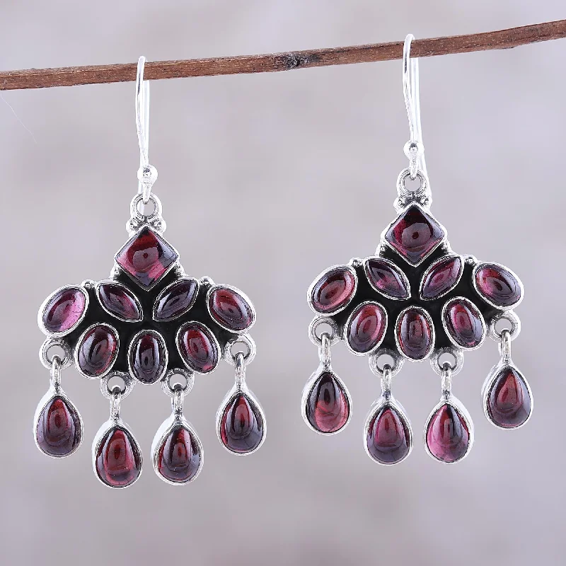 Best hoop earrings with tribal designs for a cultural and exotic aesthetic-Scarlet Fantasy Garnet Waterfall Earrings from India