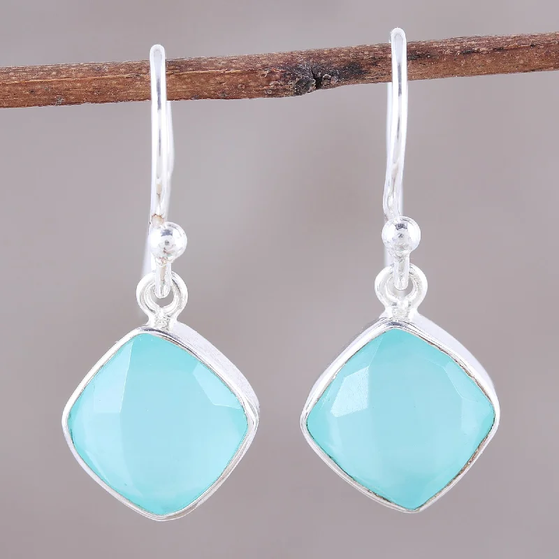 Best hoop earrings with Swarovski crystals for added sparkle and luxury-Sea Glass Faceted Aqua Chalcedony Dangle Earrings