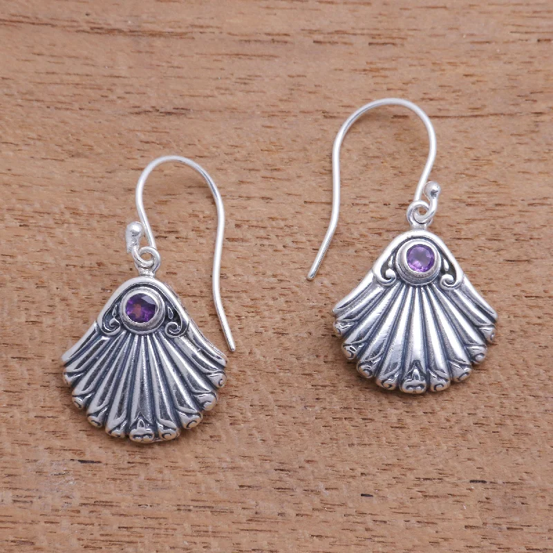 Hoop earrings with dangling charms for a playful and fun look-Seashore Shells Seashell-Shaped Amethyst Dangle Earrings from Bali