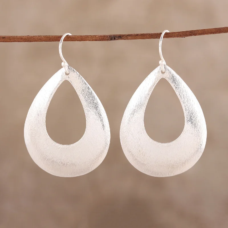 Best hoop earrings with oval shapes for a unique and elongated design-Shimmering Raindrops Brushed-Satin Sterling Silver Dangle Earrings from India