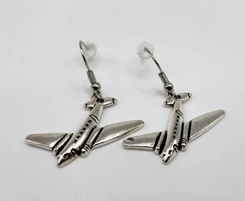 Hoop earrings with cut-out designs for a creative and lightweight effect-Silver DC-3/C-47 Charm Dangle Earrings