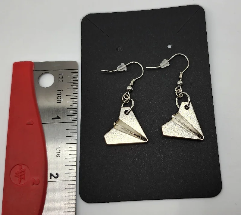 Best hoop earrings with sparkling cubic zirconia for a brilliant, budget-friendly effect-Silver Folded "Paper" Airplane Charm Dangle Earrings