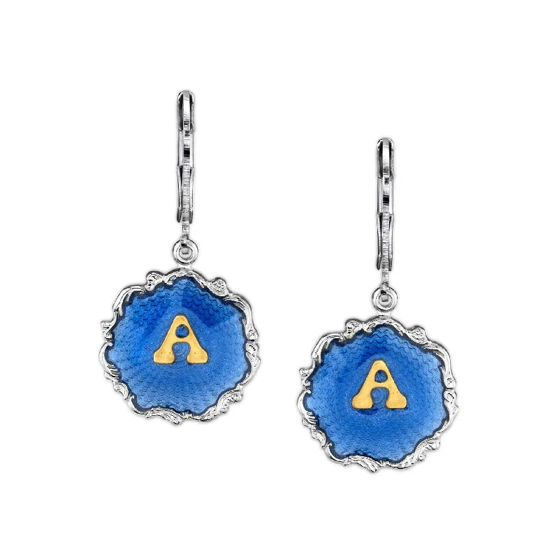 Best hoop earrings with floral designs for a feminine and delicate look-1928 Jewelry Sunburst Blue Enamel Initial Earrings