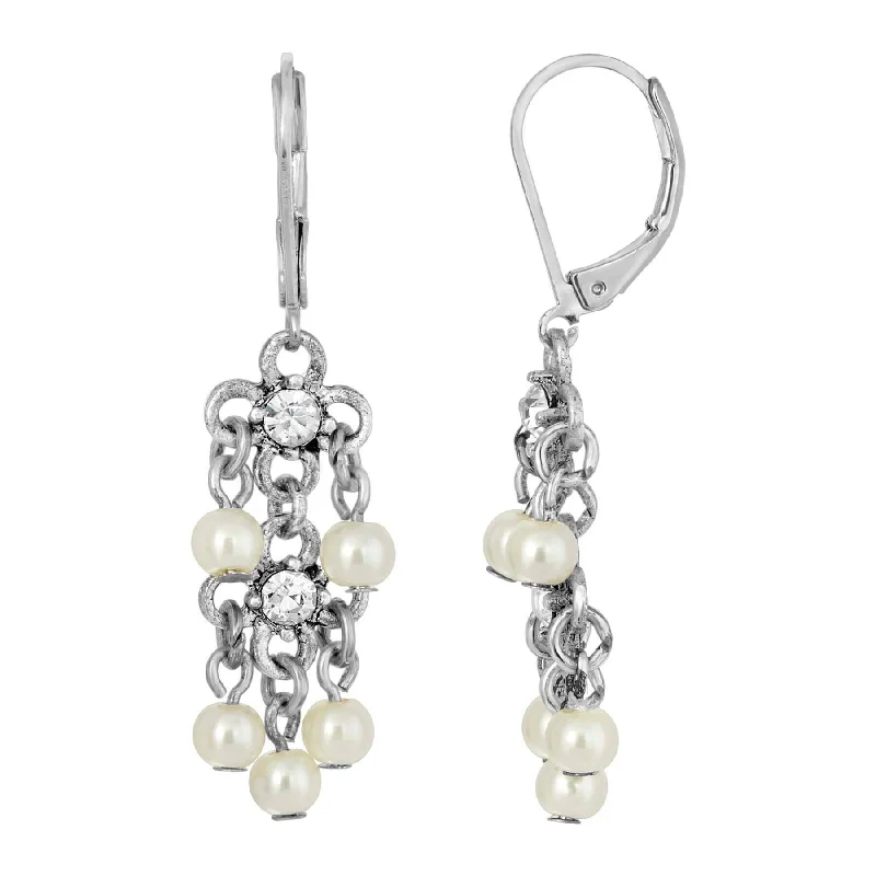 Best hoop earrings with stacked layers for a dimensional and bold look-1928 Jewelry White Faux Pearl Crystal Accent Linear Earrings