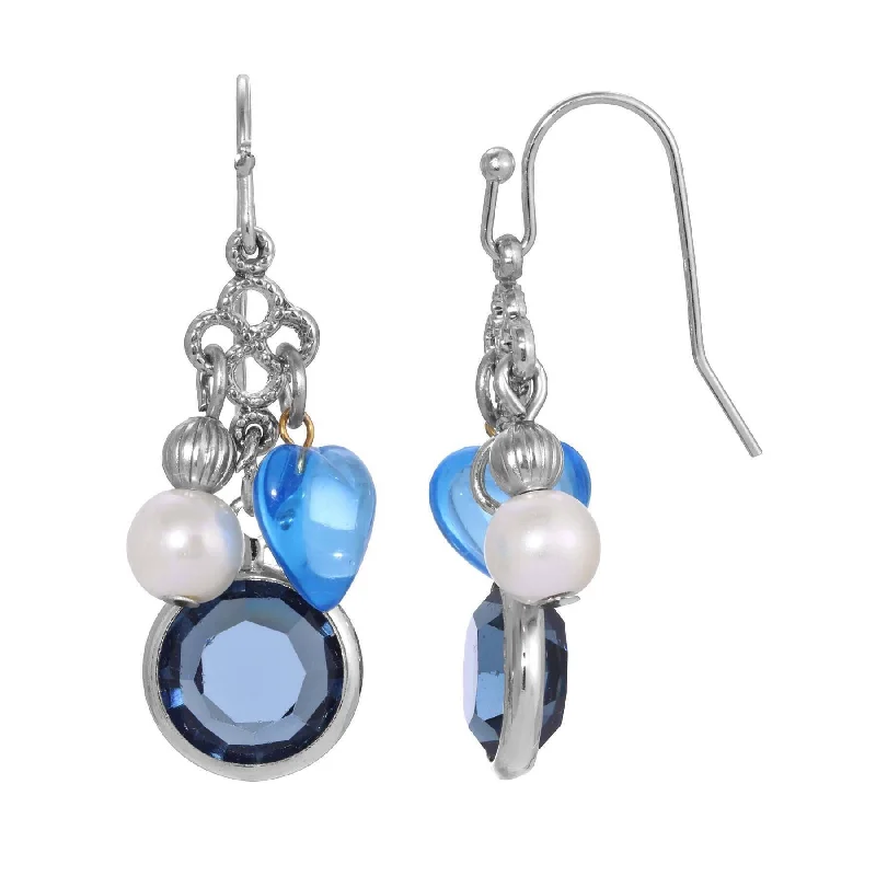 Best hoop earrings with matte finish for a sophisticated, understated design-1928 Jewelry Montana Blue Channel Sapphire Blue Crystal Heart & Pearl Charm Dangling Earrings