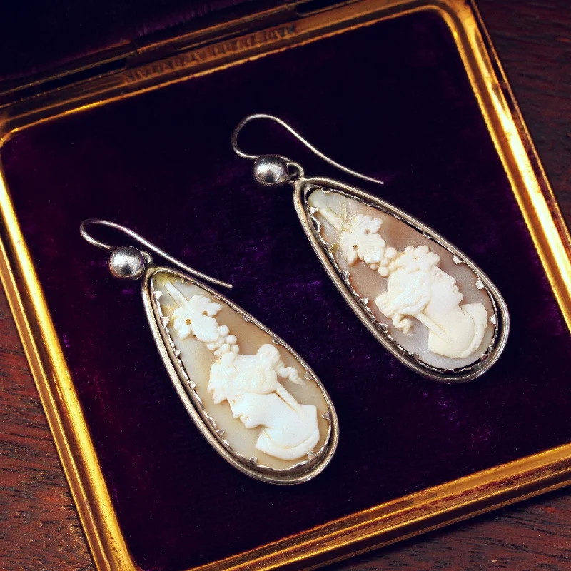 Hoop earrings with intricate designs for a unique and artistic appearance-Splendid Victorian Bacchante Goddess Shell Cameo Earrings