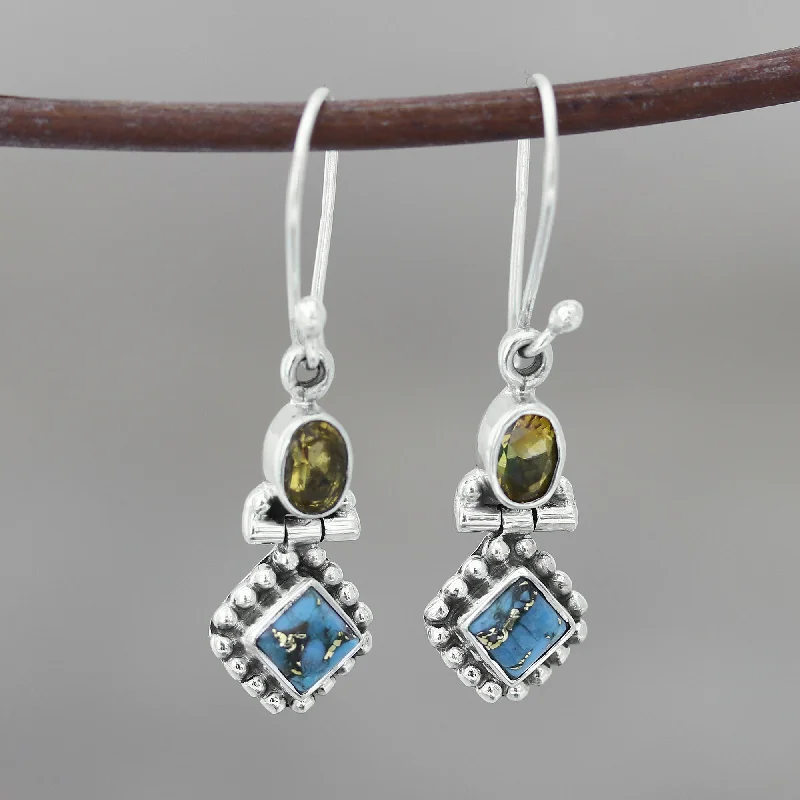 Best hoop earrings with gemstone accents for a colorful and elegant appearance-Sunny Delight Citrine and Composite Turquoise Dangle Earrings from India